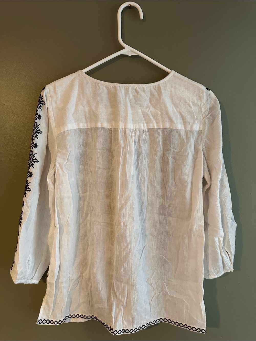 Talbots White Peasant Tunic with Black Embroidery - Picture 5 of 5